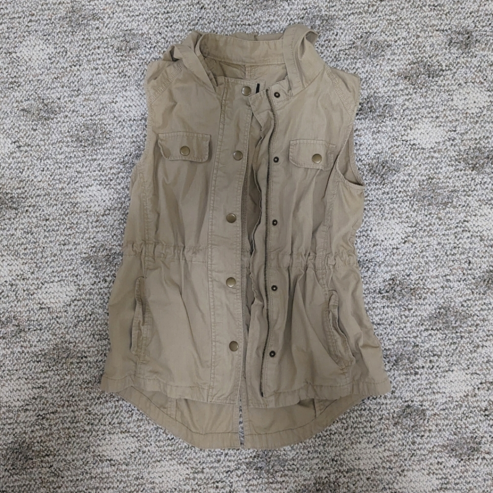 Hooded Khaki Vest Jacket